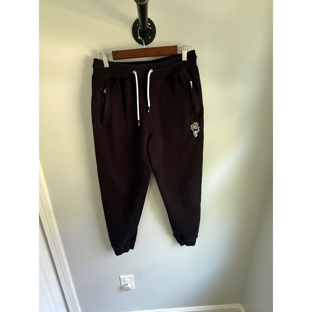 GOAT USA Mens Fleece Joggers Black Medium Sweatpants Tapered Logo Pockets